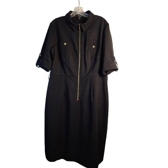 Roz & Ali Womens Black Shirt Dress Size 16 With Gold Zipper & Button Details - Picture 1 of 8